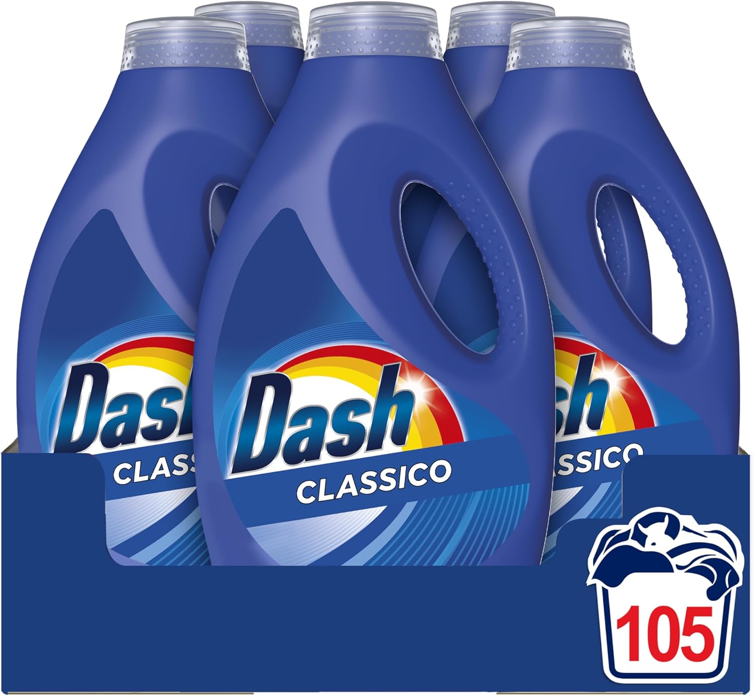 Dash Detersivo Liquido Lavatrice, 105 Lavaggi (21x5), Classico, Rimuove Le Macchie, Efficace Anche A Freddo E In Cicli Brevi